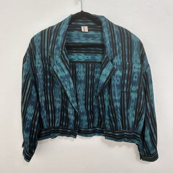 Western Rise Jackets & Blazers - Vintage 80s Teal Blue Striped Cropped Jacket Size XL Colorful Western Southwest